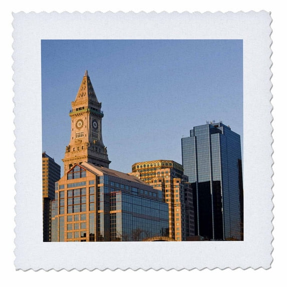 3dRose, USA, Massachusetts, Boston. Customs House, dawn - US22 WBI0561 - Walter Bibikow, 10x10 inch quilt square