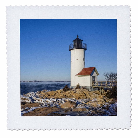 3dRose, USA, Massachusetts, Cape Ann, Annisquam. Annisquam Lighthouse, winter, 12x12 inch quilt square