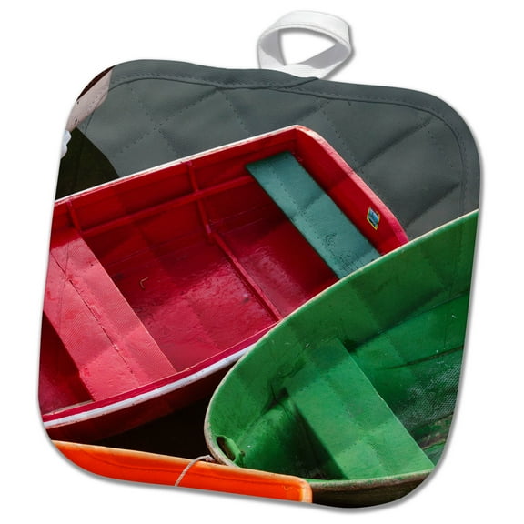 3dRose, USA, Massachusetts, Cape Ann, Rockport, Rockport Harbor, rowboats, 8x8 Potholder