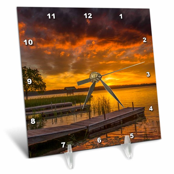 3dRose, USA, Minnesota, Walker, Orange sunrise over Leech Lake., 6x6 Desk Clock