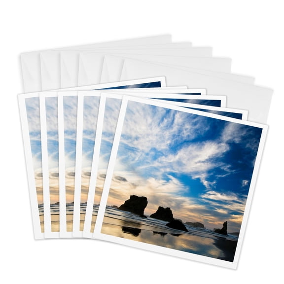 3drose, Usa, Oregon, Bandon Beach. Sea Stacks at Twilight., 6 Greeting Cards with Envelopes