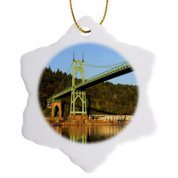 3drose, Usa, Oregon, Portland, St Johns Bridge - Us38 Rbr0667 - Rick a Brown, 3 inch Snowflake Porcelain Ornament