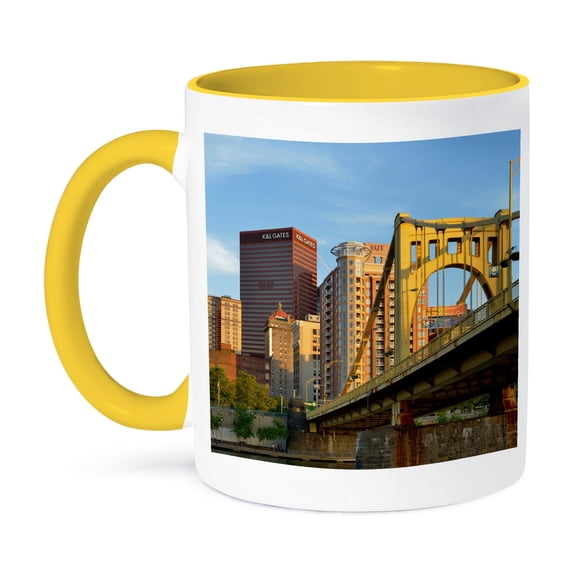 3dRose, USA, Pennsylvania, Pittsburgh. Andy Warhol Bridge, 11oz Two-Tone Yellow Mug
