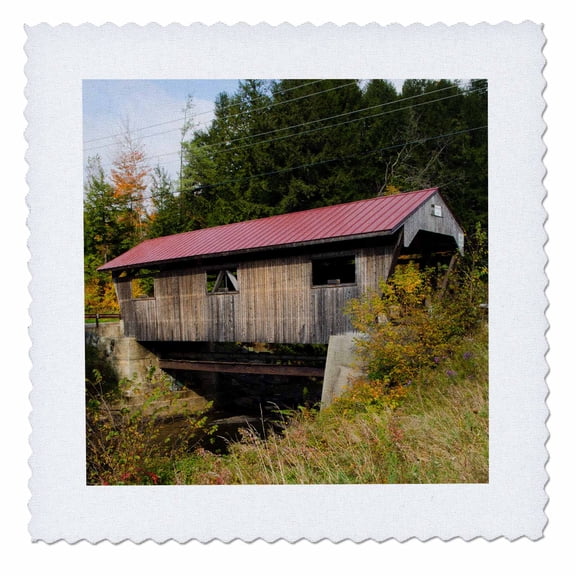 3dRose, USA, Vermont - Power House Bridge with fall foliage., 6x6 inch quilt square