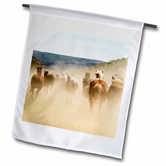 3dRose, USA, Washington, Malaga, Rear view of horses - US48 BJA0046 - Jaynes Gallery, 12 x 18 inch Garden Flag