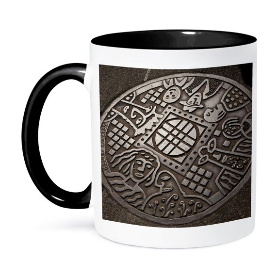 Usa, Washington, Seattle, Manhole Cover - Us48 Jme0537 - John And Lisa Merrill, 15oz Two-Tone Black Mug