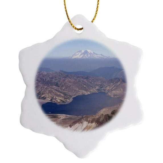 3drose, Usa, Washington, Spirit Lake, Mt Rainier, Mt Saint Helens - Us48 Mfr0073 - Mfr, 3 inch Snowflake Porcelain Ornament