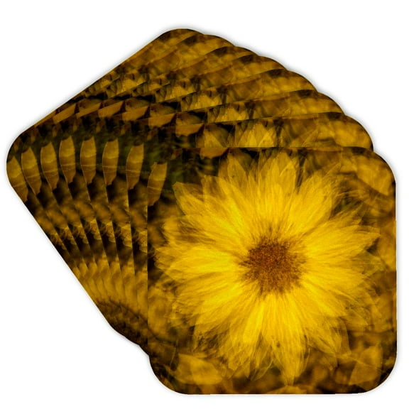 3drose, Usa, Wyoming. Abstract Close-of of a Yellow Sunflower, Set of 8 Coasters - Soft