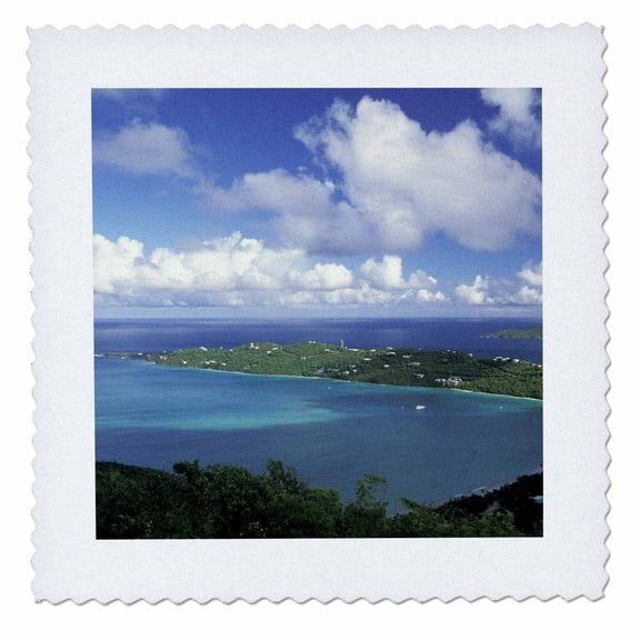 3dRose, USVI, St. Thomas, Magens Bay. Aerial view of the bay-CA37 WBI0073 - Walter Bibikow, 14x14 inch quilt square