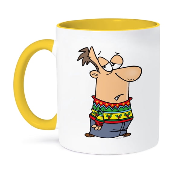 3dRose, Ugly Christmas Sweater Cartoon, 15oz Two-Tone Yellow Mug