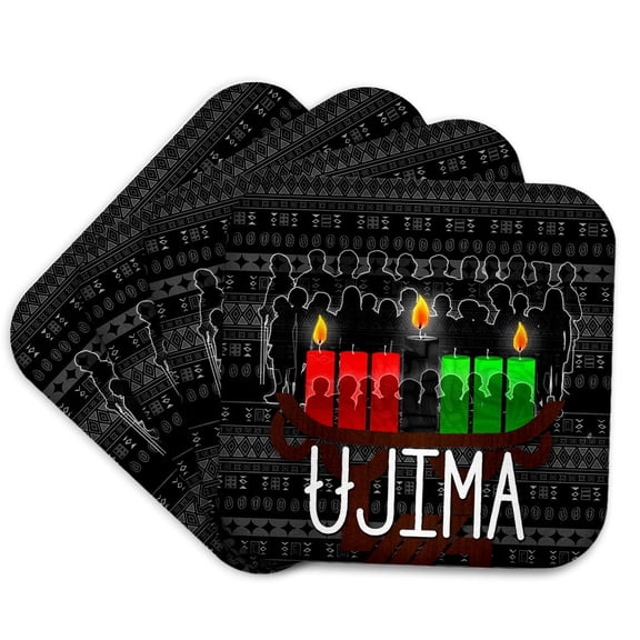3drose, Ujima Kwanzaa Day 3 with Kinara Collective Work and Community, Set of 4 Coasters - Soft