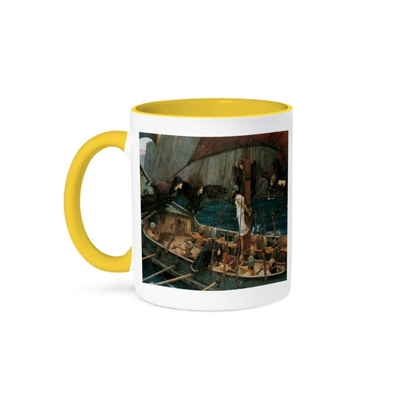 3dRose, Ulysses and the Sirens by John William Waterhouse, 11oz Two-Tone Yellow Mug