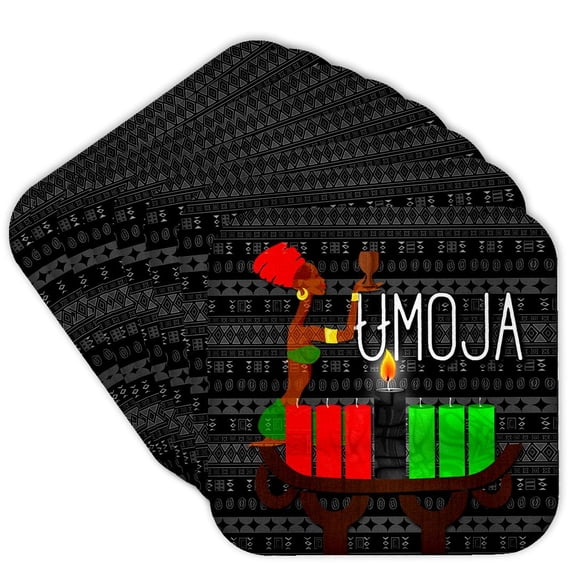 3dRose, Umoja Day 1 of Kwanzaa Unity Cup with Kinara Candles December 26th, Set of 8 Coasters - Soft