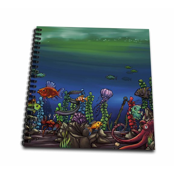 3dRose, Underwater scene of colorful cartoon fish, Memory Book 12 x 12 inch