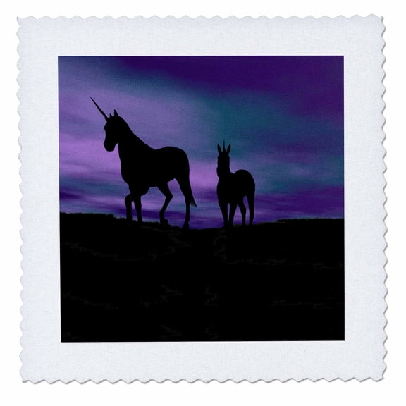 3dRose, Unicorns In Silhouette Against A Painted Sky, 10x10 inch quilt square