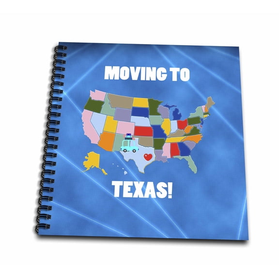 3dRose, United States Map, Moving to Texas with a Heart and Car with Luggage, Drawing Book 8 x 8 inch