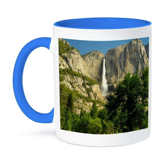 3dRose, Upper Yosemite Falls, Merced River, Yosemite NP, California, USA, 15oz Two-Tone Blue Mug