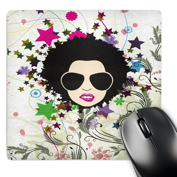 3dRose, Urban Grunge Pop Art Floral Bliss Attitdue Diva Girl With Afro And Shades Modern Vector Art, MousePad
