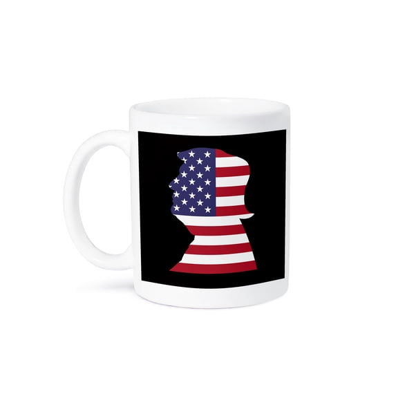 3dRose, USA American Flag Stars and Stripes-Patriotic Shape-Donald Trump-Black, 15oz Mug