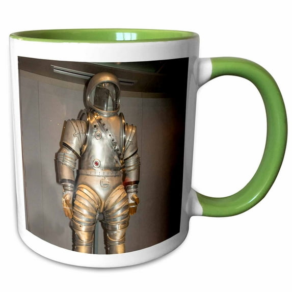 3drose, Usa, Florida, Titusville, Kennedy Space Center, Nasa, Astronaut Suit., 15oz Two-tone Green Mug