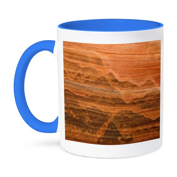 3dRose, USA, Utah. Desert varnish stain on sandstone wall., 11oz Two-Tone Blue Mug