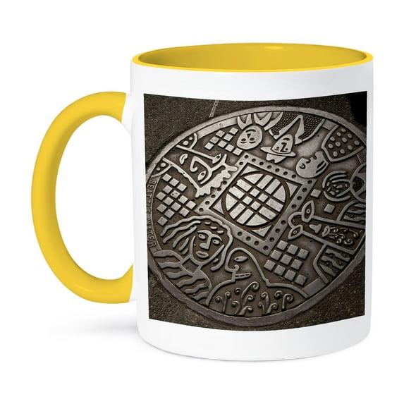 Usa, Washington, Seattle, Manhole Cover - Us48 Jme0537 - John And Lisa Merrill, 11oz Two-Tone Yellow Mug