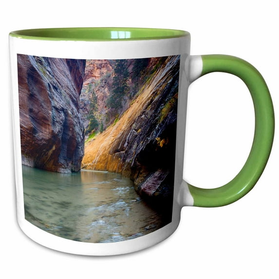 3drose, Utah, Zion National Park - the Narrows of the Virgin River., 11oz Two-tone Green Mug