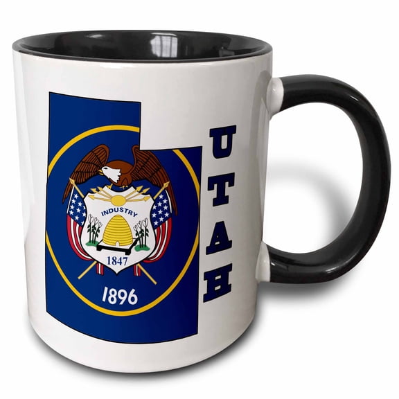 3drose, Utah State Flag in the Outline Map and Letters for Utah, 11oz Two-tone Black Mug