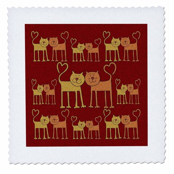 3dRose, Valentine Cartoon Cat Pattern with Grain Texture, 10x10 inch quilt square