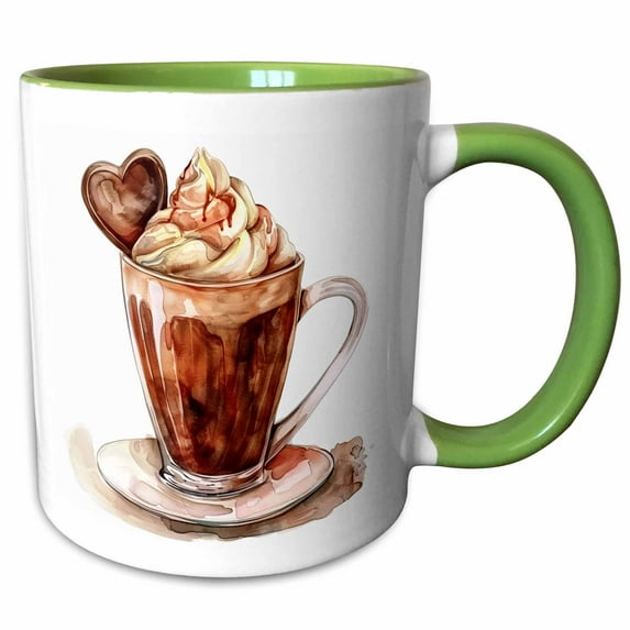 3drose, Valentine Coffee Illustration, 11oz Two-tone Green Mug