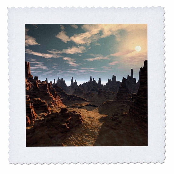 3dRose, Valley of The Sun desert buttes surround a dry sandy western valley, 10x10 inch quilt square