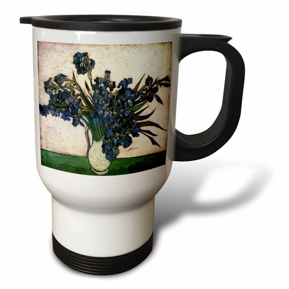 3dRose, Van Gogh Irises - iris,flower, flowers anniversary,wedding anniversary, 25th anniversary, faith,hope, 14oz Stainless Steel Travel Mug
