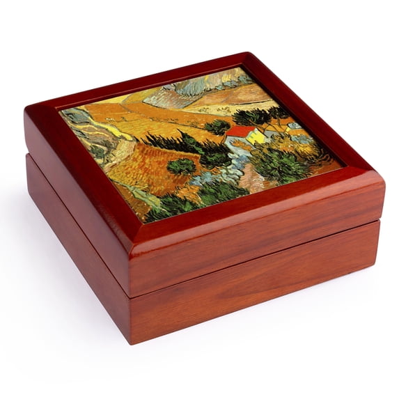 3dRose, Van Gogh Landscape, Jewelry Box 5.5x5.5 inch with 4 inch tile