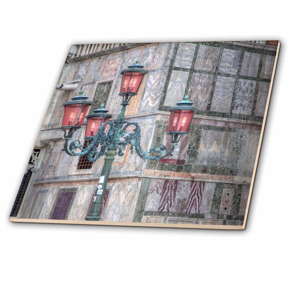 3dRose, Venetian Lamppost, Venice, Italy Wintertime snows, 8 Inch Glass Tile
