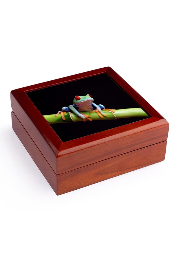 , Very Colorful Tropical Frog Closeup, Jewelry Box 5.5x5.5 inch with 4 inch tile