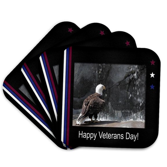 3dRose, Veterans Day, Eagle by Waterfall, Set of 4 Coasters - Soft