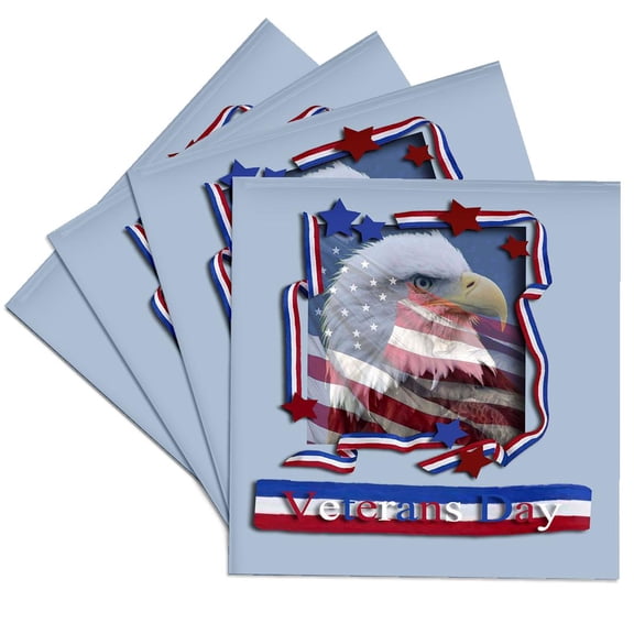 3dRose, Veterans Day Patriotic Eagle, Set of 4 Ceramic Tile Coasters