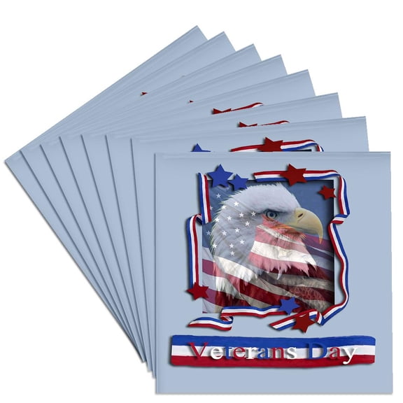 3dRose, Veterans Day Patriotic Eagle, Set of 8 Ceramic Tile Coasters