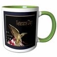 thumbnail image 1 of 3drose, Veterans Day, Soaring Eagle with American Flag, 11oz Two-tone Green Mug, 1 of 6