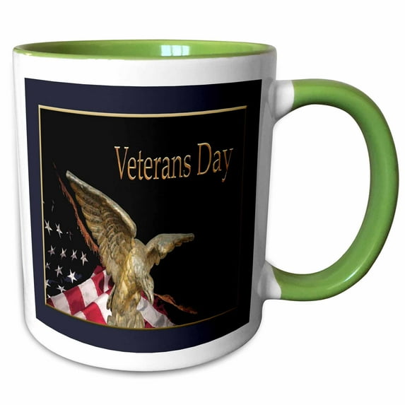 3drose, Veterans Day, Soaring Eagle with American Flag, 11oz Two-tone Green Mug