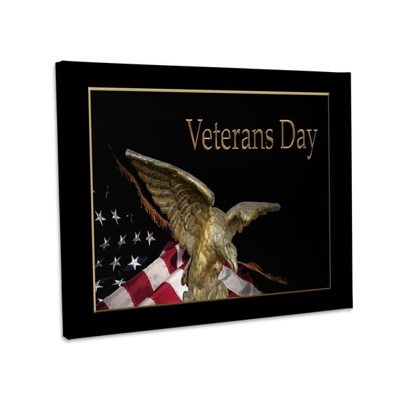 3dRose, Veterans Day, Soaring Eagle with American Flag, Museum Grade Canvas Wrap 14x11