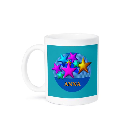 3dRose, Vibrant colored stars on a blue background personalized with the name ANNA, 15oz Mug