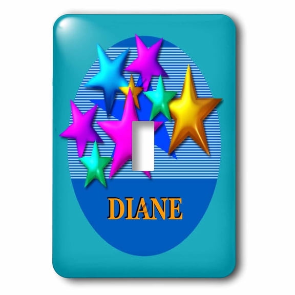 3dRose, Vibrant colored stars on a blue background personalized with the name Diane, single toggle switch
