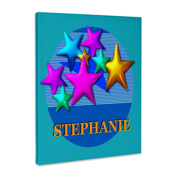 3dRose, Vibrant colored stars on a blue background personalized with the name STEPHANIE, Museum Grade Canvas Wrap 11x14