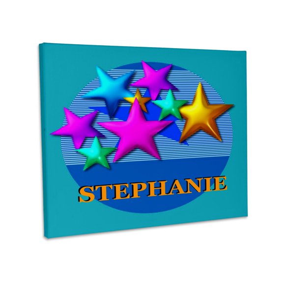 3dRose, Vibrant colored stars on a blue background personalized with the name STEPHANIE, Museum Grade Canvas Wrap 14x11