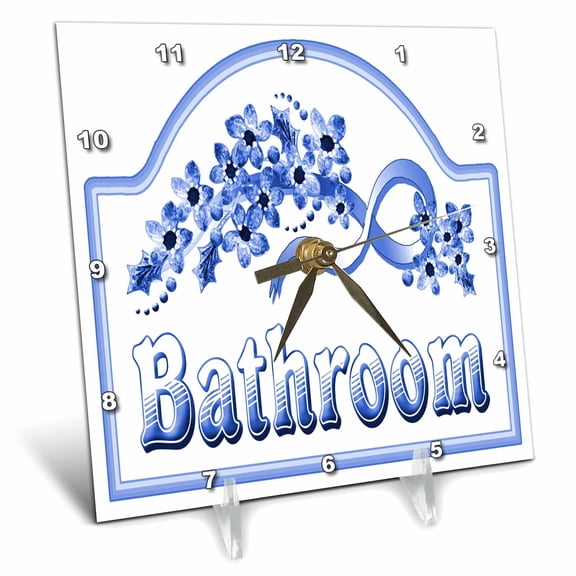 3dRose, Victorian Blue Bathroom Sign, 6x6 Desk Clock