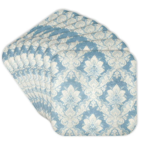 3dRose, Victorian Blue n White Damask Wallpaper, set of 8 Coasters - Soft