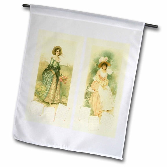 3dRose, Victorian Calendar Ladies, 12 x 18 inch Garden Flag