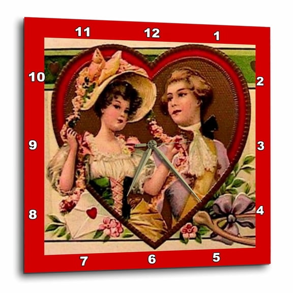 3dRose, Victorian Couple in Heart, 10x10 Wall Clock