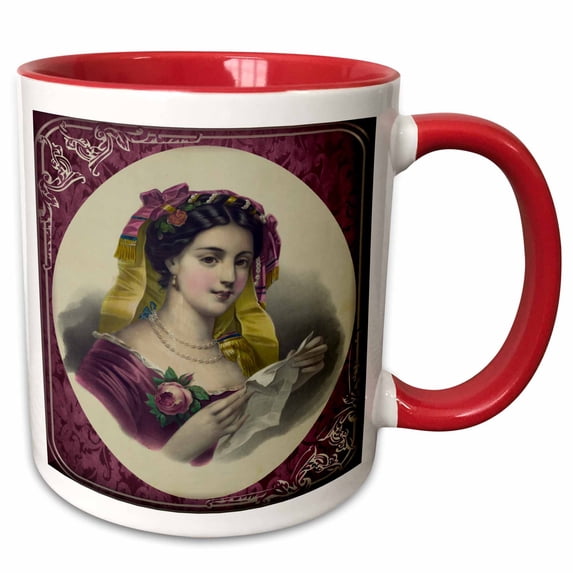 3drose, Victorian Lady in Maroon, 15oz Two-tone Red Mug